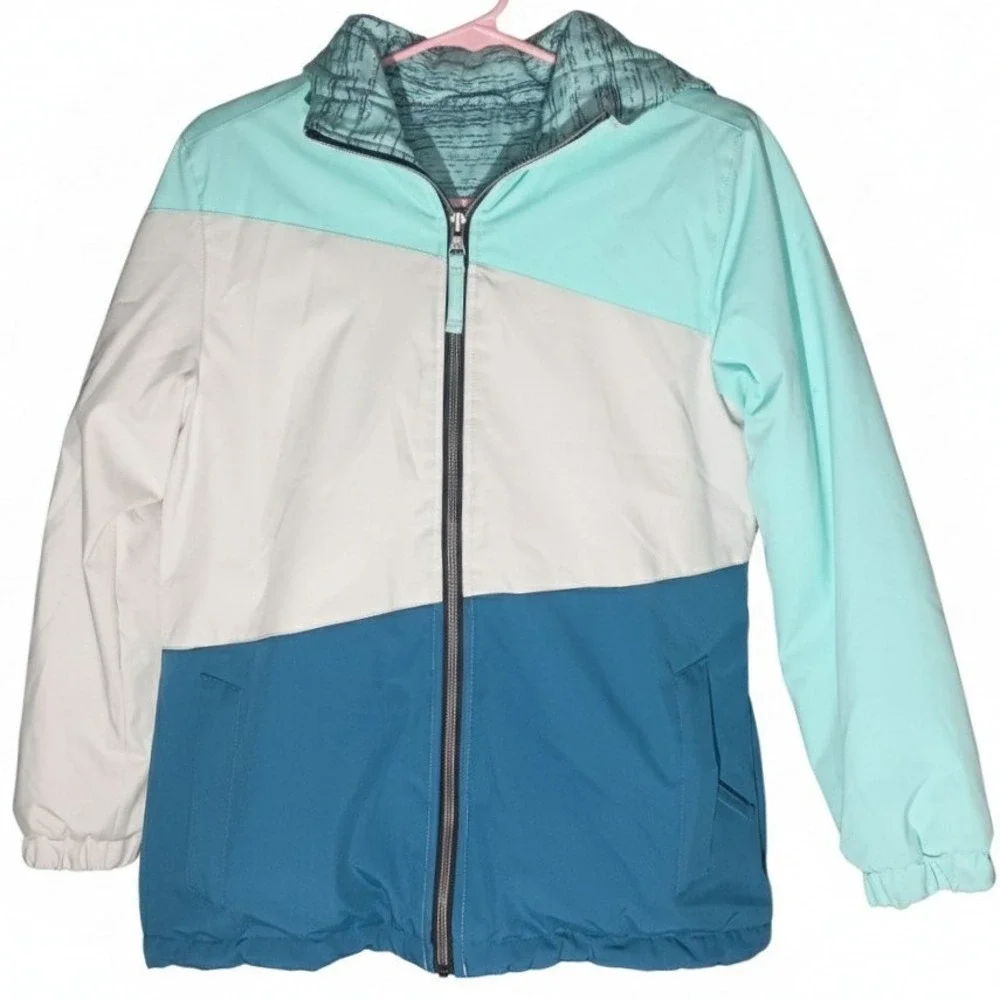 Turbine Girls Reversible‎ Hooded Jacket Aqua Blue White Teal SKUK017